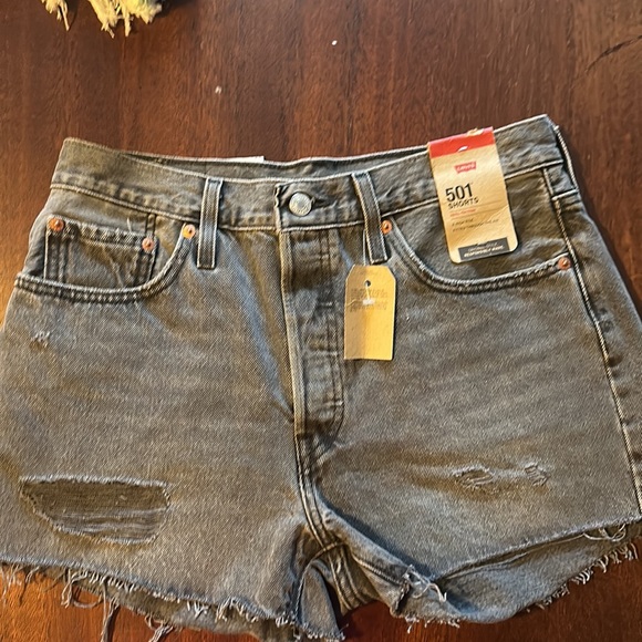 Levis 501 Original Shorts Gray/Black Wash Frayed Button Fly size 29 NWT - Picture 3 of 7